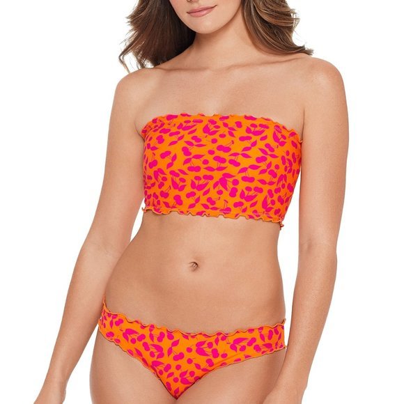 Salt &‎ Cove Cherry on Top Smocked Bandeau Bikini Set Orange Pink XS - Picture 1 of 15